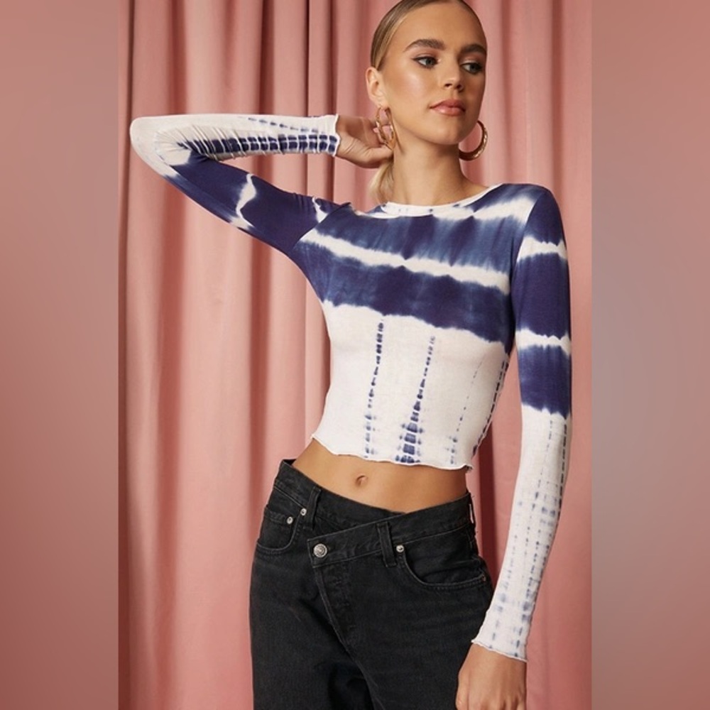 Superdown Dawn Long Sleeve Top in Blue & White